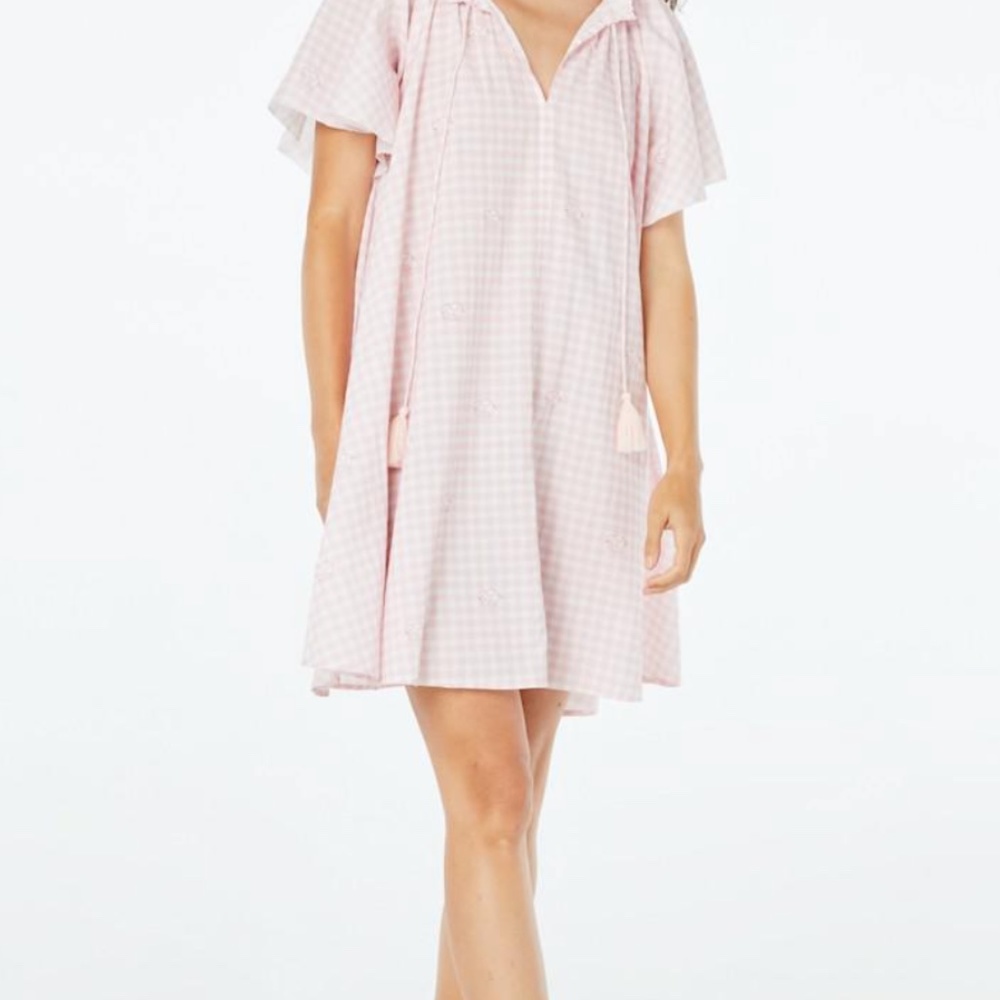 ROLLER RABBIT PINK HATHI GINGHAM TEMMY DRESS